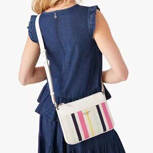 Kate Spade Run Around Stripe Medium White and colorful Crossbody